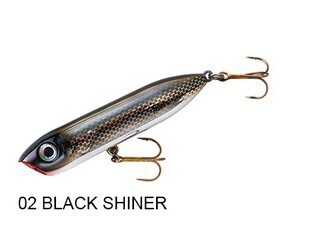 HEDDON Serie, CHUG &amp; SPOOK POPPER JUNIOR, Colore: 02 BLACK SHINER