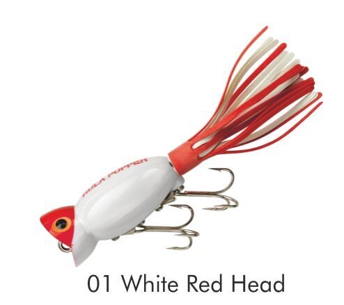 ARBOGAS Serie, HULA POPPER, Colore: Colore 01 WHITE RED HEAD Misura 3 cm - 5 gr