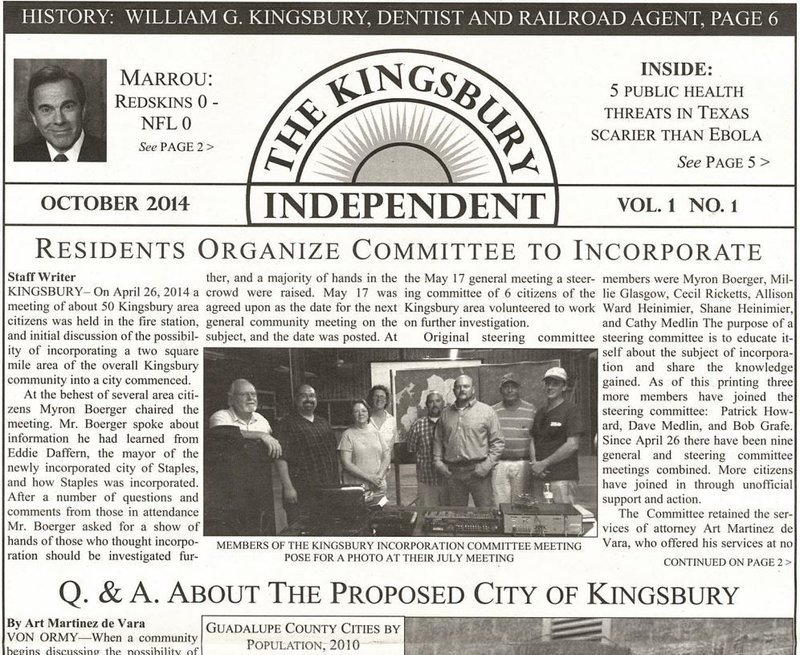 Kingsbury Independent Newspaper - Vol 1 No. 1 - Add one to your bag!