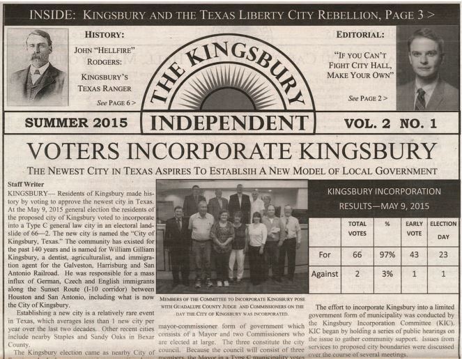 Kingsbury Independent Newspaper - Vol 2 No. 1 - Add one to your bag!