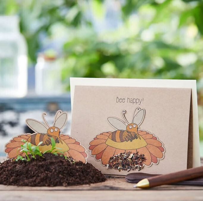 Karte Bee Happy! mit Blumensamen