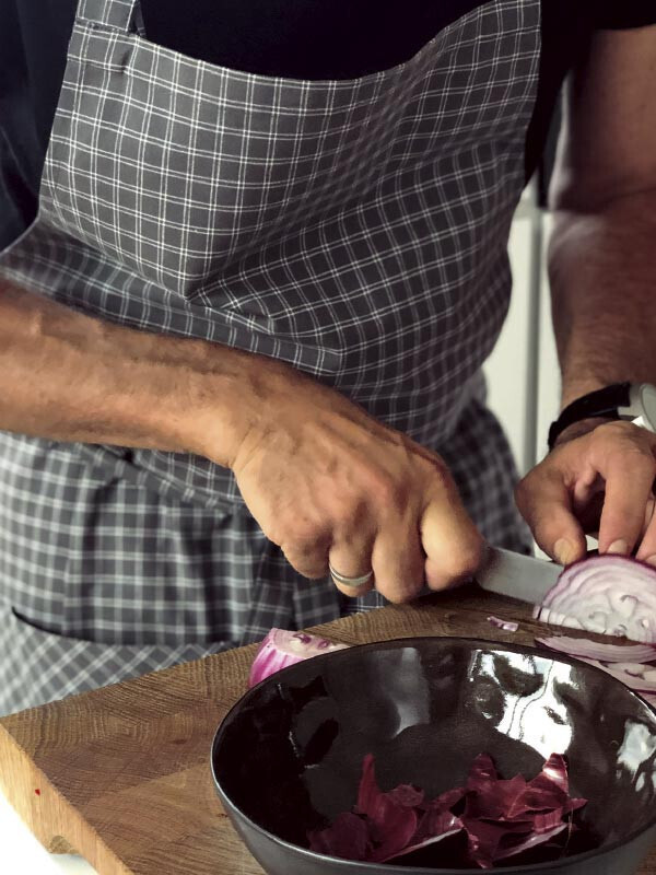 Männer Kochschürze grau karriert