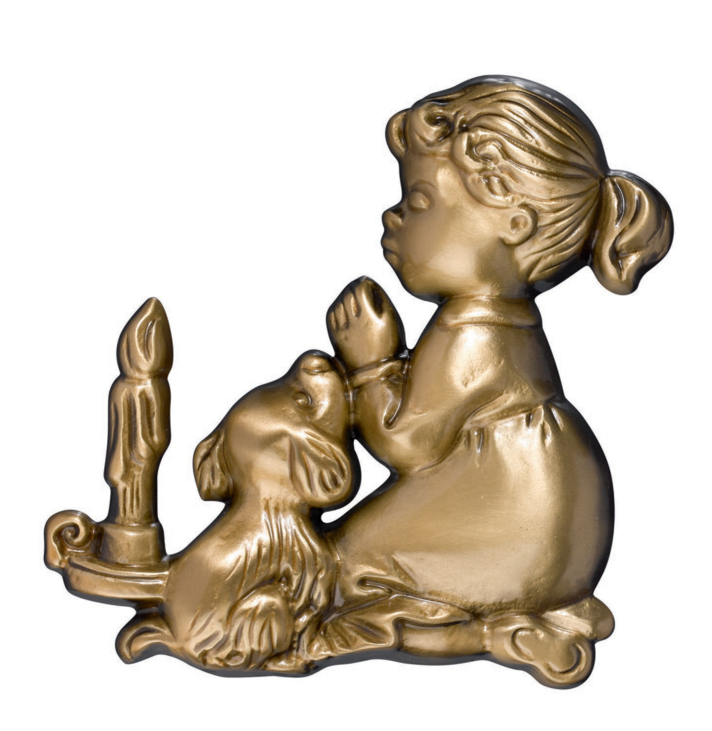 La prière de la petite fille et son chien h 9 x 9.3 cm