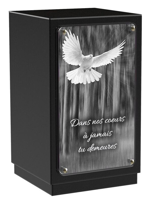 Urne carrée granit + Altuglass colombe noir & blanc