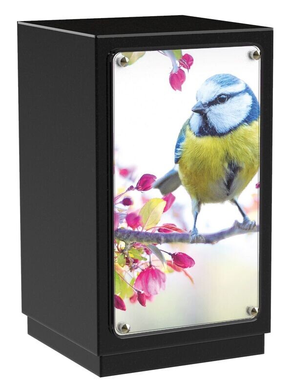 Urne carrée granit + Altuglass oiseau sur branche