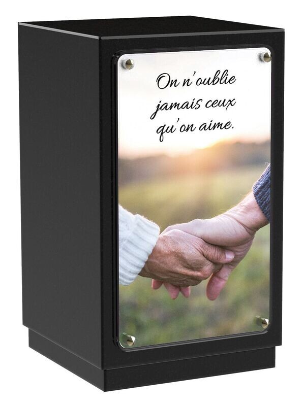 Urne carrée granit + Altuglass mains enlacées