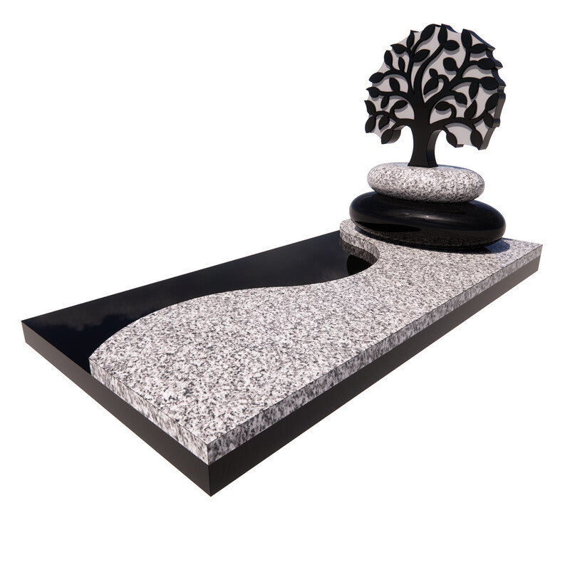 Monument funéraire ARBRE ZEN en granit Noir Intense & Gris Impérial