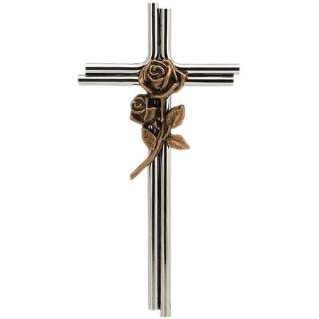 CROIX AVEC ROSE À APPLIQUER H.16X8 INOX