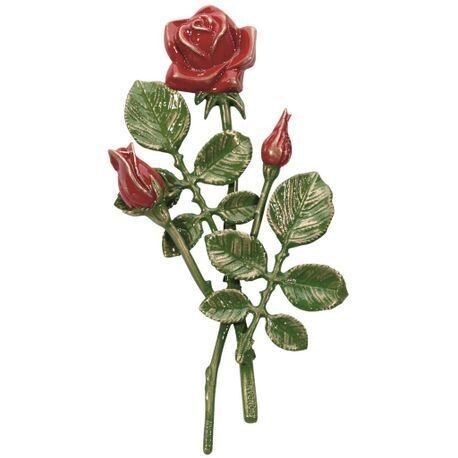 APPLICATION FLEUR BRONZE H.30X13 ROUGE PEINT À LA MAIN
