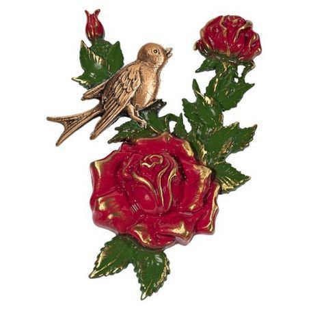 APPLICATION FLEUR ET OISEAU H.14X10 PEINT A LA MAIN