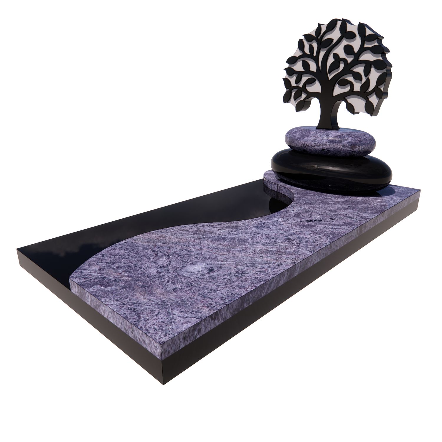 Monument funéraire ARBRE ZEN en granit Noir Intense & Bleu Orion
