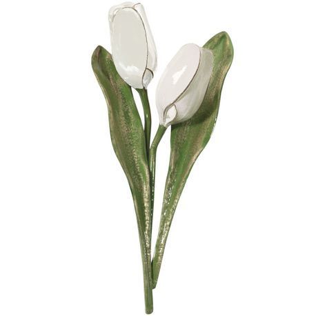 APPLICATION FLEUR H.25X12 BLANC PEINT À LA MAIN