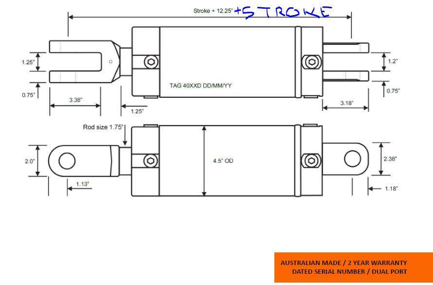HYDRAULIC CYLINDER / RAM 4.0" BORE VARIOUS SIZES 16tonne