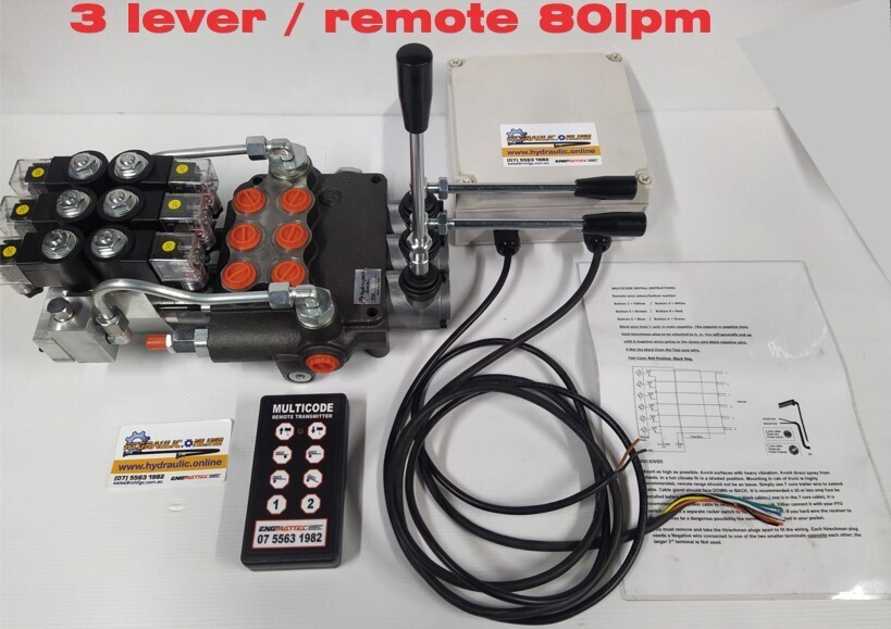 REMOTE CONTROL WITH 80 LPM VALVE FOR TILT TRAY TRUCKS etc THREE LEVER