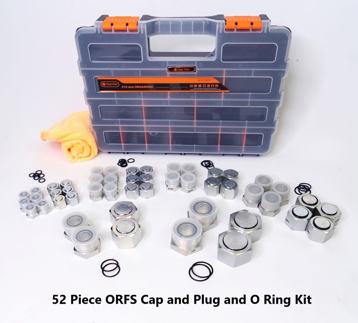 52 Piece ORFS Plug & Cap Kit packed in a Strong Case with O' Rings and Microfibre cloth