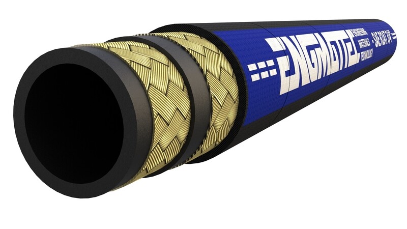 Sunflex 100R2AT 1 inch (-16) Two Wire Hydraulic Hose 2,400 psi 50m coils Sectional View of 1 inch Compact NINJA Two Wire hydraulic Hose with a rated working pressure is 2,900 psi or 200 bar.