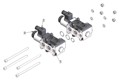 Hydraulic Solenoid Flow Diverter Valve - 6-Port 2-Position, 50 LPM, 25 MPa, Stackable, G 3/8 Ports, 12V DC - View #3
