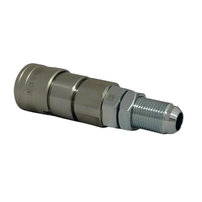 1/2&quot; Flat Face Dry-Break Hydraulic Coupler with 7/8 JIC male Bulkhead Thread and Locking Nut ISO 16028 A Series