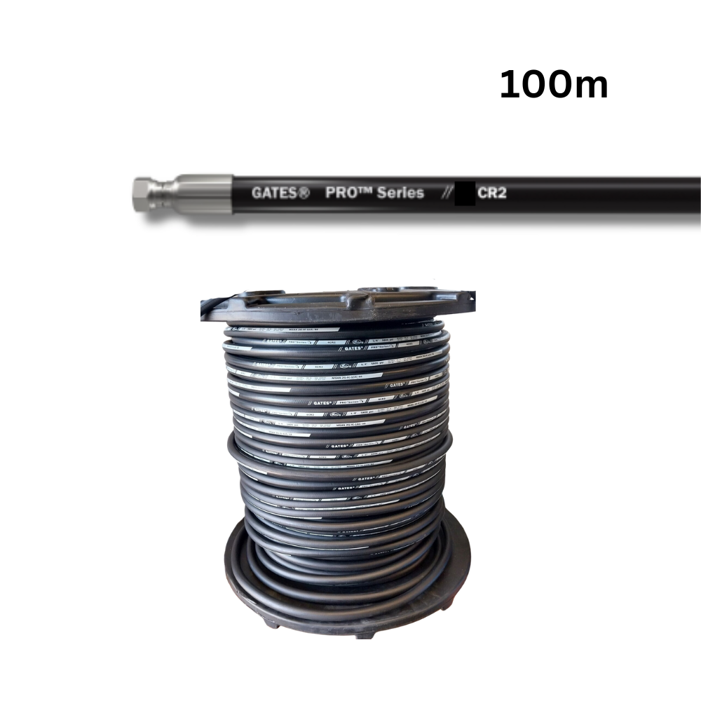 50 M reel of Gates 16 CR2, one inch Two Wire Hydraulic Hose SAE100R2-16, 2,400 PSI working pressure, 300 MM bend Radius. 