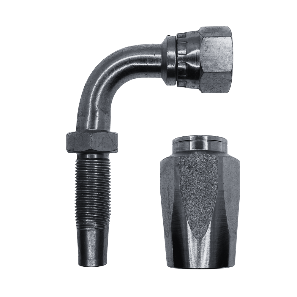 Hose Tail Reusable JIC Female 90° Swept - With ONE Wire Ferrule