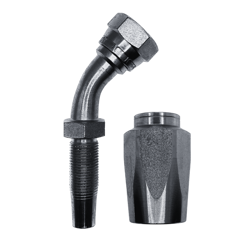 Hose Tail Reusable JIC Female 45° Swept - With ONE Wire Ferrule