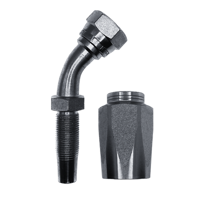 Hose Tail Reusable JIC Female 45° Swept - With TWO Wire Ferrule