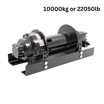 Main image of 22,000 Lbs hydraulic winch, front view showing low level mounting brackets and Over centre valve 