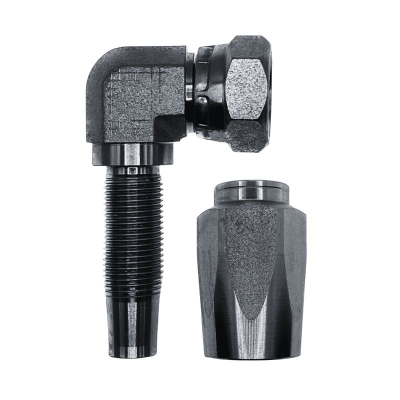 Hose Tail Reusable BSP Swivel Female 90° Compact - With One Wire Ferrule