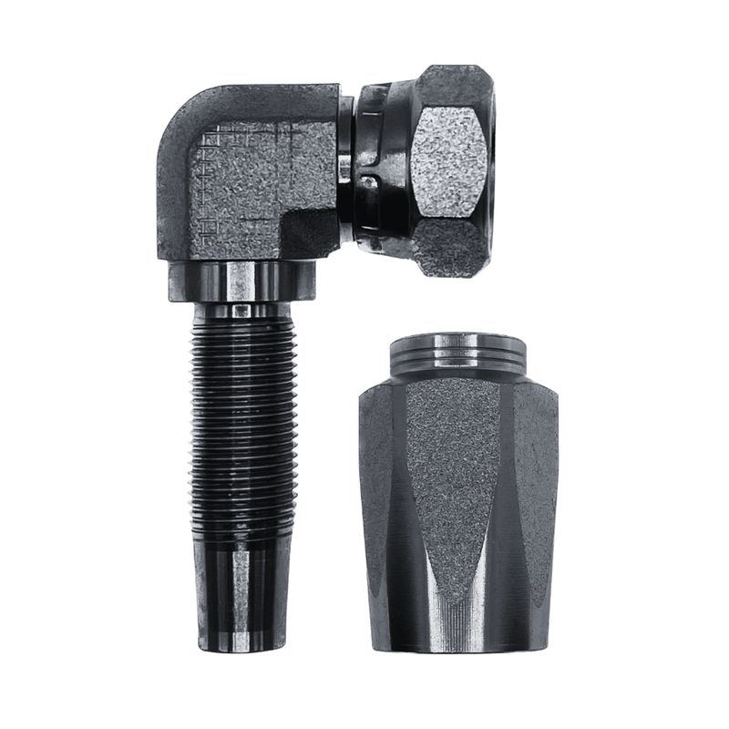 Hose Tail Reusable BSP Swivel Female 90° Compact - With Two Wire Ferrule