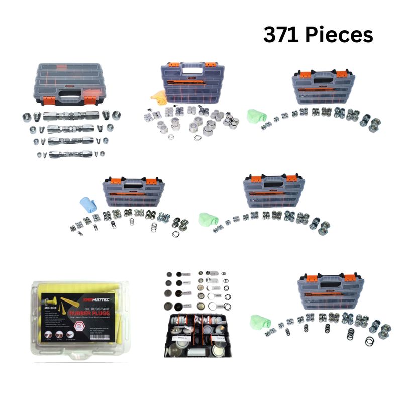 371 piece Universal Hydraulic Leak Kit -JIC, BSP, METRIC L (L), Metric Heavy (S), Conical plug kit, ORFS , Code 61 and 62