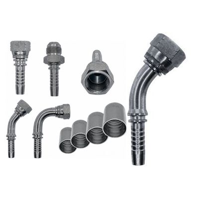 Hydraulic hose tails and ferrules with a 45 degree tail