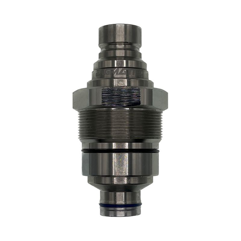 New Style Bobcat Male Dry-Break Flat-Face Manifold Coupler #7246799 ENGMATTEC 4FFN-BOBCAT-M Cartridge type Male Flat Face Coupler, screws into the 4BD4FH manifold mounted to the boom on newer Bobcat Equipment, Replaces Bobcat Part Number 7246799.