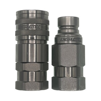 Pair of 1/2 body Quick-connect Flat Face hydraulic couplers with 1-1/16" inch UNO threaded connection.