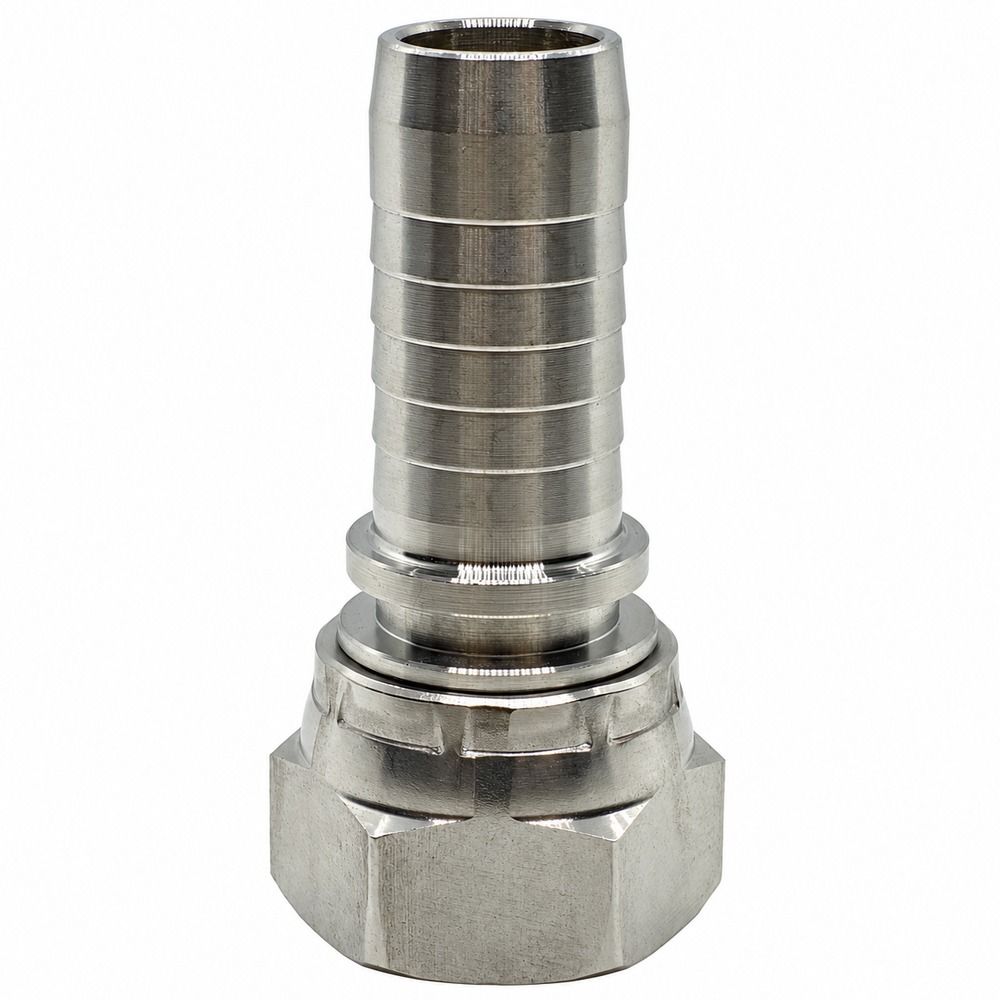 316 Stainless Steel Hose Tail - BSP Swivel Female - Straight - Two-Piece Crimp-On