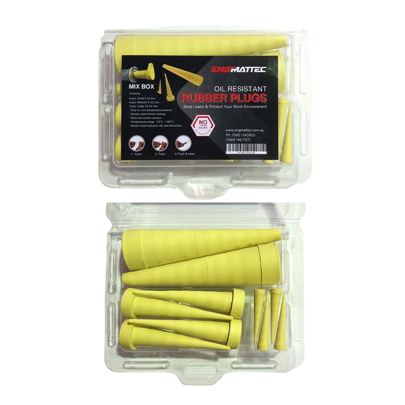 ENGMATTEC Conical Service Plug Kits - Yellow Oil Resistant Rubber - 1mm to 130mm