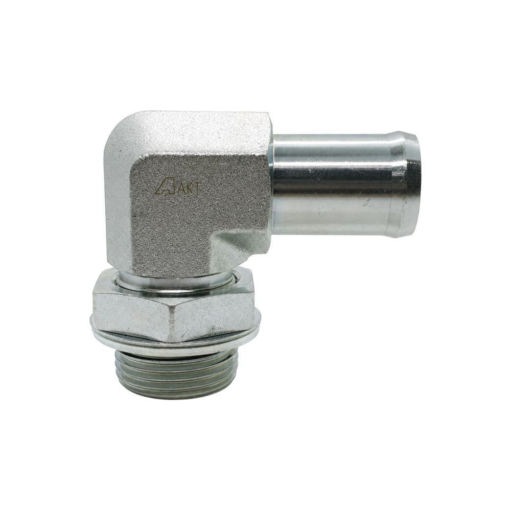 Low-Pressure Hose Tail - BSPP Male Fixed - 90° Compact Elbow - Crimp-On