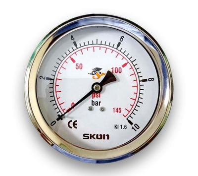 SKON Pressure Gauge 63mm (2.5") Rear Entry Panel Mount - Vacuum to 700 bar (10,000 psi) - Glycerine Filled