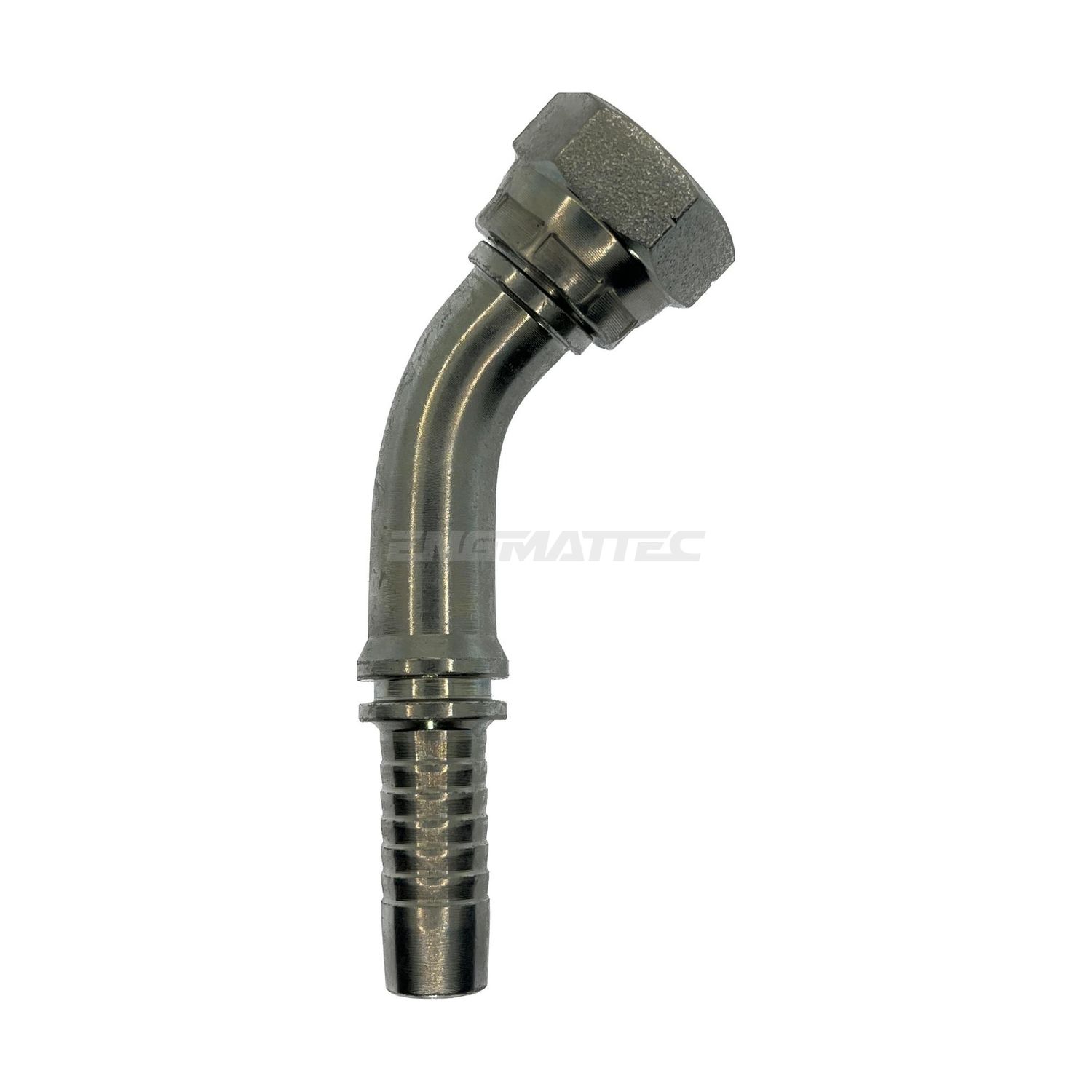 Hose Tail - BSP Swivel Female - 45° Elbow - Two-Piece Crimp-On