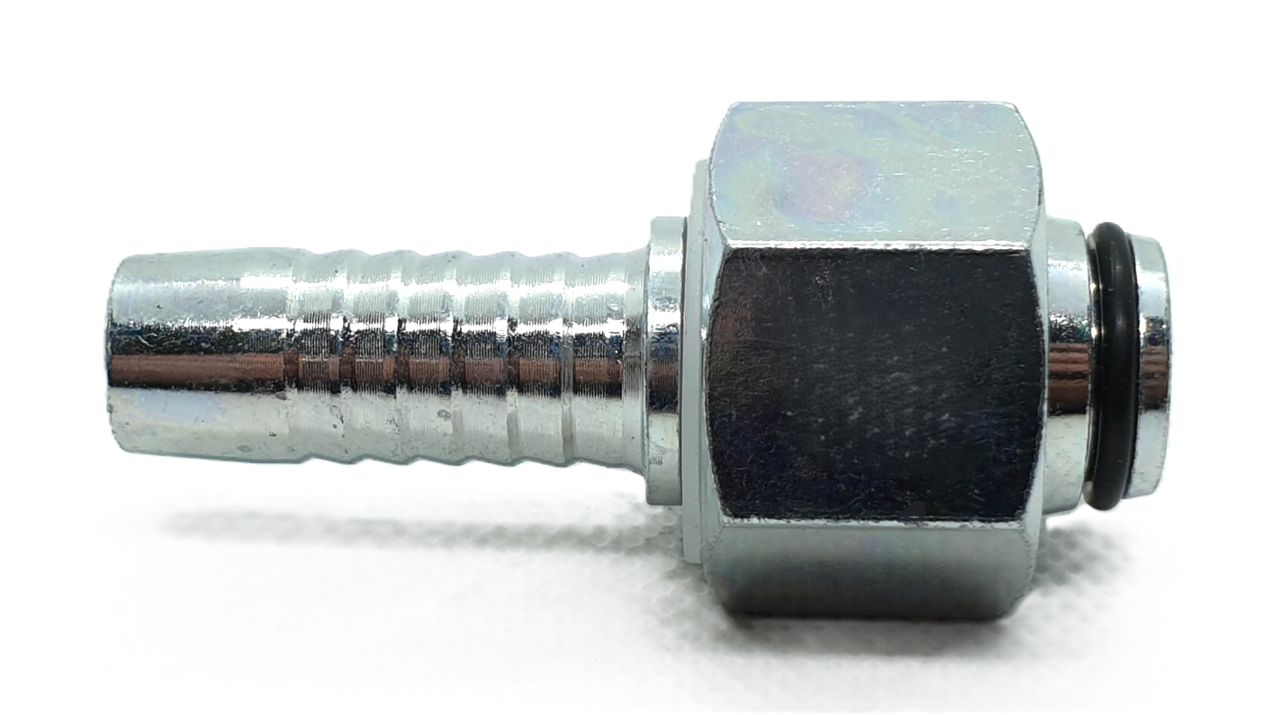 Hose Tail - Metric Heavy DKOS Swivel Female - Straight - Two-Piece Crimp-On, Size: Hose Tail - (04) 1/4" Hose x M16 Metric Heavy DKOS Swivel Female - Straight