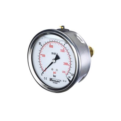 STAUFF SPG Stainless Steel Pressure Gauge 63mm (2.5") Rear Entry Panel Mount with U-Clamp - Vacuum to 1,000 bar (14,500 psi)