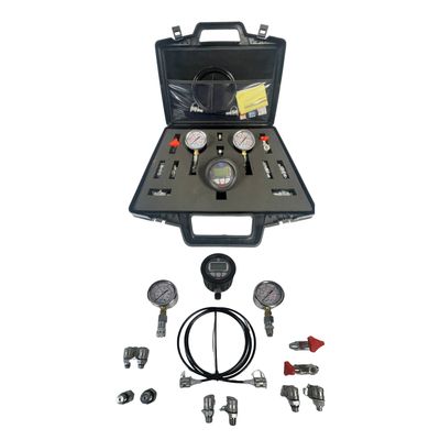 0-700 bar High‑pressure digital pressure testing kit in case with 2 x analog liquid filled gages in foam lined case.