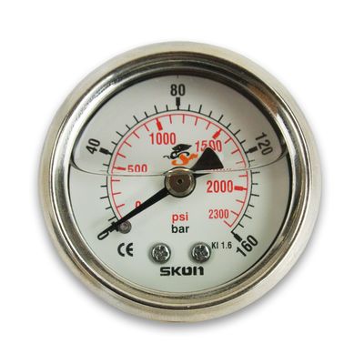SKON Pressure Gauge 40mm (1.5") Rear Entry - Vacuum to 315 bar (4,570 psi) - Glycerine Filled