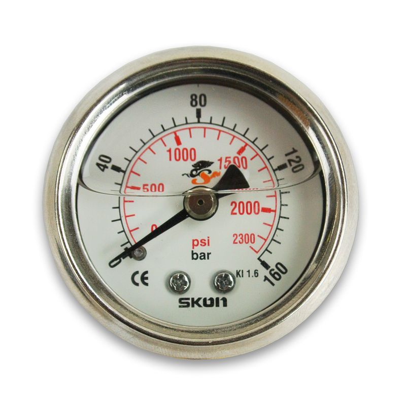 SKON Pressure Gauge 40mm (1.5") Rear Entry - Vacuum to 315 bar (4,570 psi) - Glycerine Filled