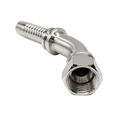 Stainless steel 316 JIC female 45° swept hose barb fitting for hydraulic hose applications