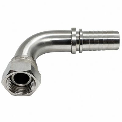 316 Stainless Steel Hose Tail - BSP Swivel Female - 90° Swept - Two-Piece Crimp-On
