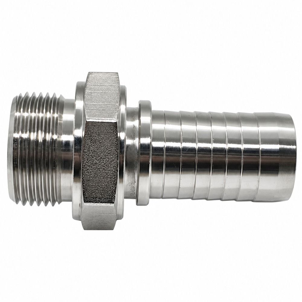 316 Stainless Steel Hose Tail - BSP Parallel Male - Straight - Two-Piece Crimp-On