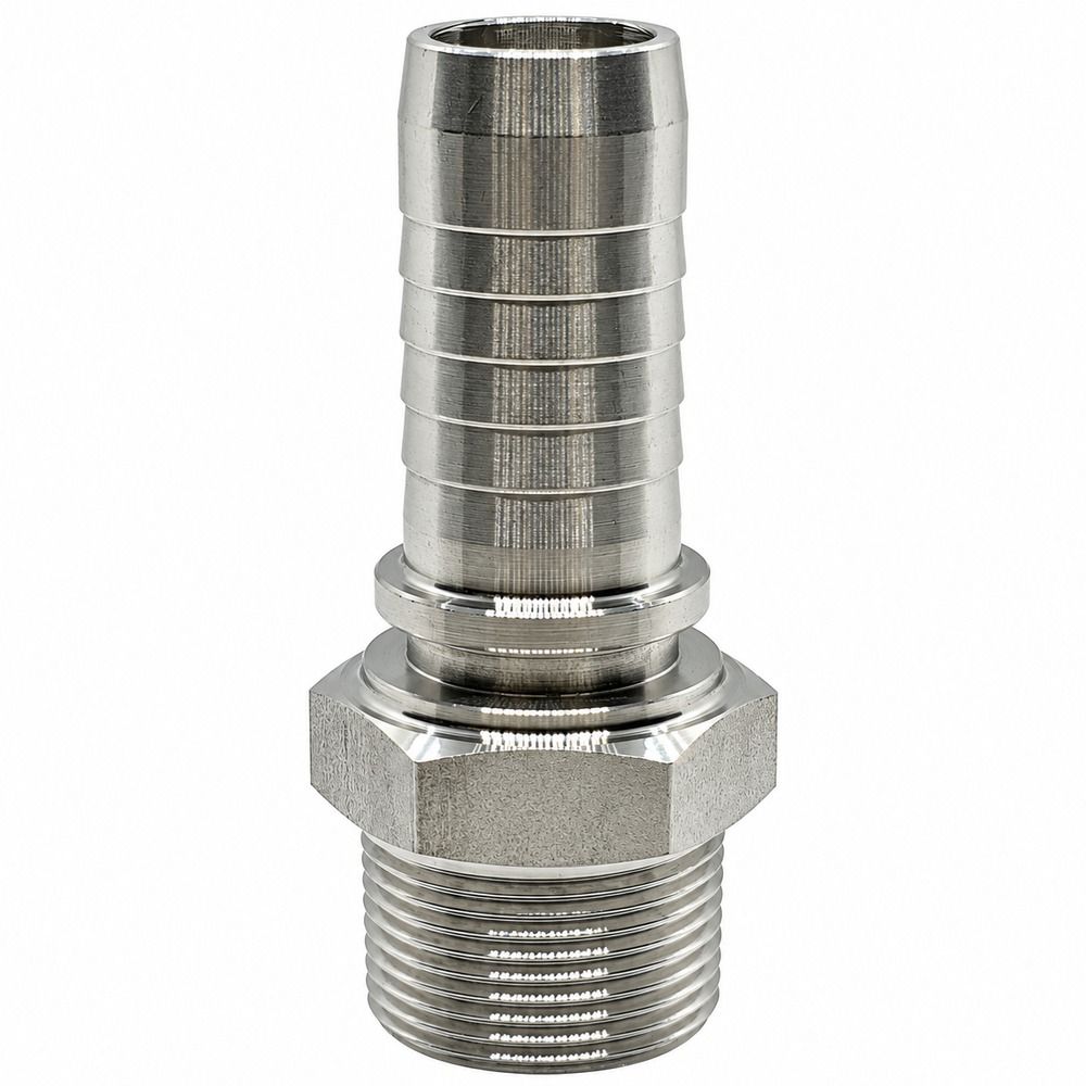 316 Stainless Steel Hose Tail - BSP Tapered Male - Straight - Two-Piece Crimp-On
