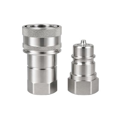Hydraulic couplings with poppet valve Pull to disconnect ISO A - Half Inch Female and Male Coupler 1/2" BSPP thread side view