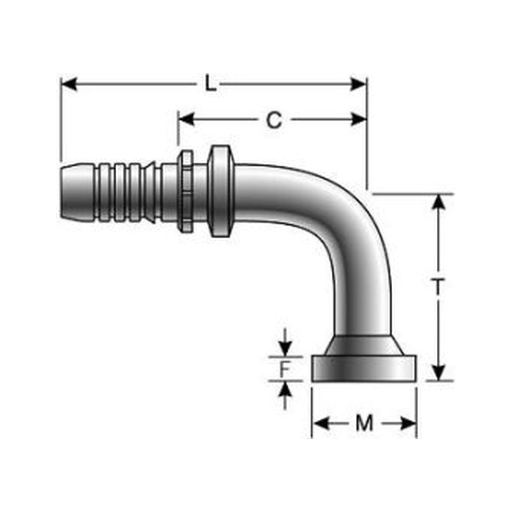 Gates GlobalSpiral Code 61 SAE Flange 90° Swept Multispiral Hose Tail