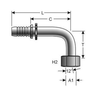 Gates GlobalSpiral Metric Heavy (DIN 2353-S) 24° Cone Female 90° Swept Multispiral Hose Tail